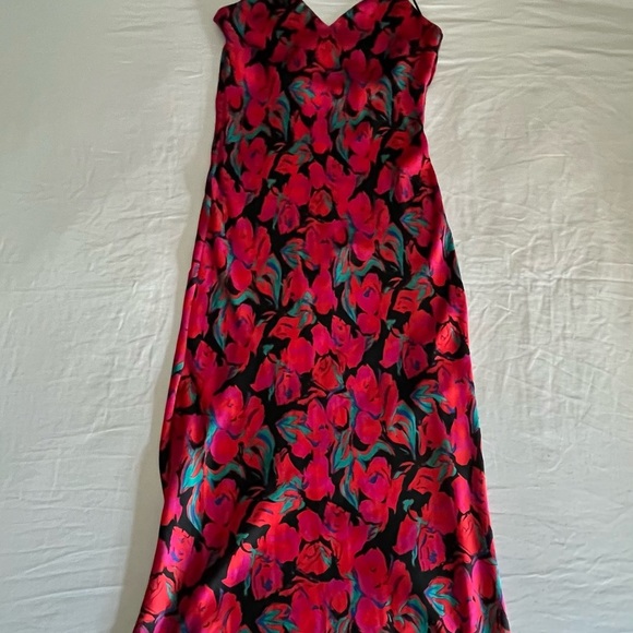 TOPSHOP Floral Vibrant Spaghetti Strap Cocktail on the Bias Maxi Dress sz 8 EUC - Picture 7 of 15